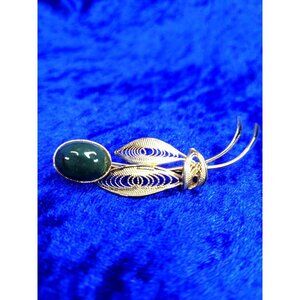 vintage 1950s golden jade green bead floral design brooch